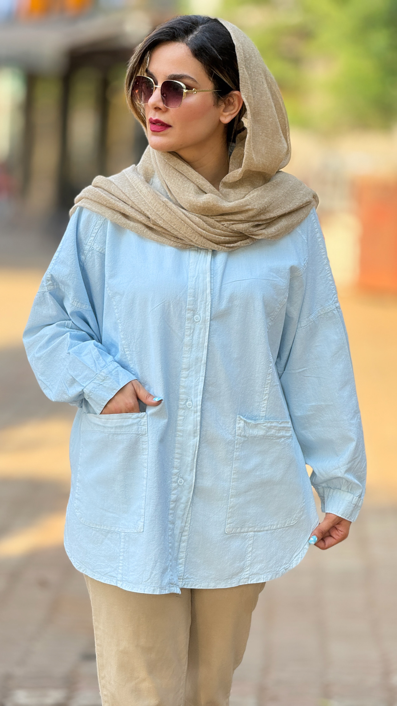 مانتو لینن جیب پایین